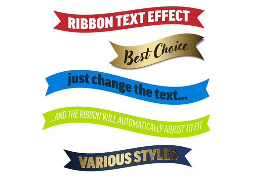 Colorful Ribbon Editable Text Effects - just rewrite the text and ribbon will update