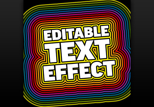 Retro Rainbow Editable Text Effect with Vibrant Glowing Outlines