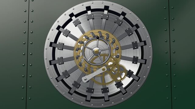 Bank Vault Door Locking Mechanism, Steel Bolts Retracting as Brass Gears Turn, Seamless Loop 4K