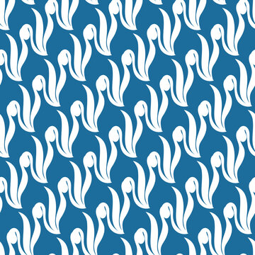 Seamless Traditional Indonesian Parang Batik Pattern in White on Blue Background