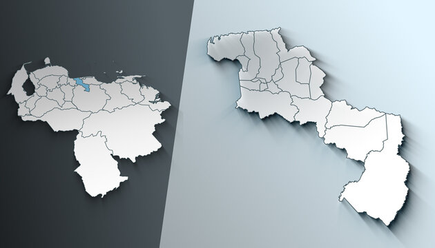 Minimalist 3D Map of Aragua Venezuela **Region** with Borders Background