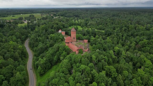 Colorful forest hills , river Gauja and Turaida castle in Summer in Sigulda, Latvia