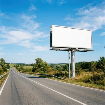 Blank Billboard Along Scenic Country Road Outdoor Advertising Space