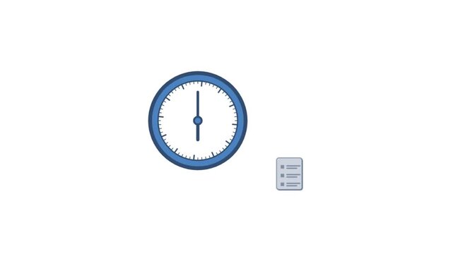 Minimalist illustration of a wall clock set at six o'clock next to a stack of important documents, symbolizing efficient time management and task organization in a business context