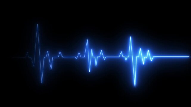 Neon blue heartbeat EKG monitor pulse line animation on black background, for medical and, technology concepts. 4k video motion graphic ,animation 