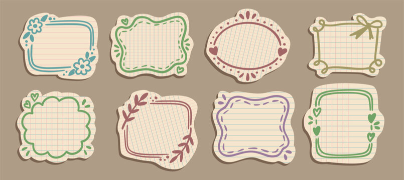 retro pastel hand drawn frame stickers with notebook paper texture and playful border design