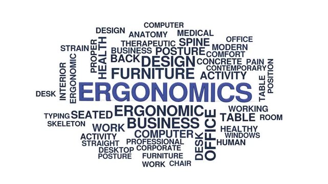 Ergonomics animated word cloud bounce, text design animation, seamless loop