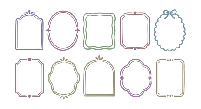 retro hand drawn decorative frame collection with pastel outlines for invitations and creative designs