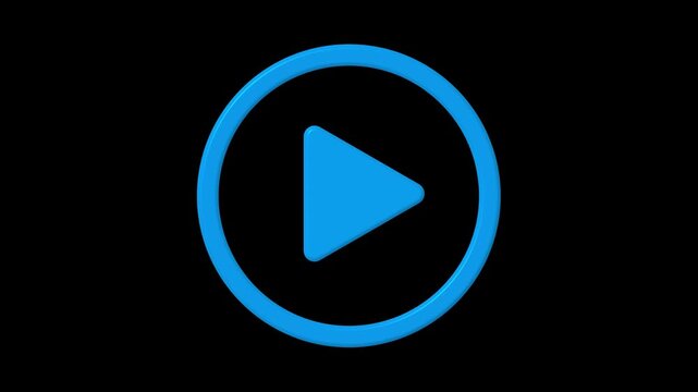 Audio,Video play button icon .start button icon sign video.Music ply button icon animation in glowing blue neon circle and press icon animation on black background