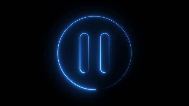 Audio,Video play button icon .start button icon sign video.Music ply button icon animation in glowing blue neon circle and press icon animation on black background