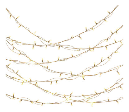 Shiny gold string lights hanging for holiday decoration