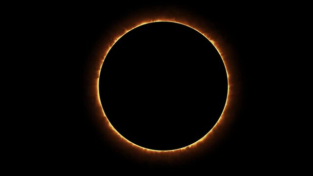 Graphic solar eclipse with stylized sun rays.