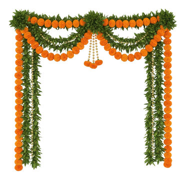 Traditional indian flower marigold door hanging toran decoration