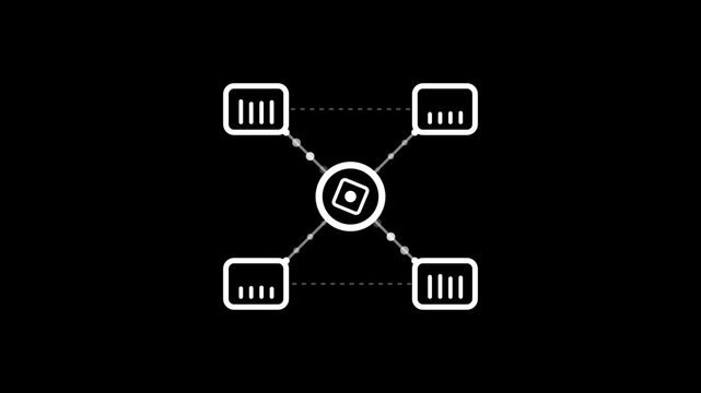 Abstract network diagram with central node and four connected peripheral nodes on black background