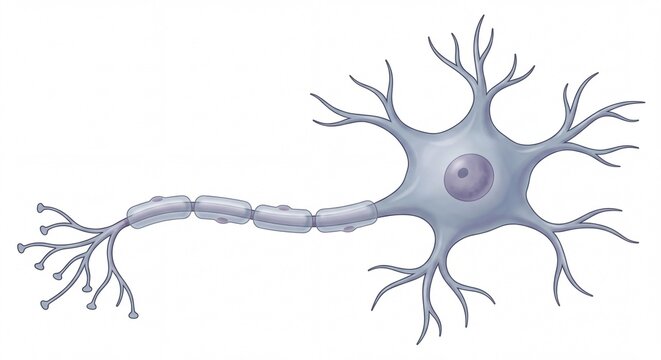 Detailed medical illustration of a single human neuron cell