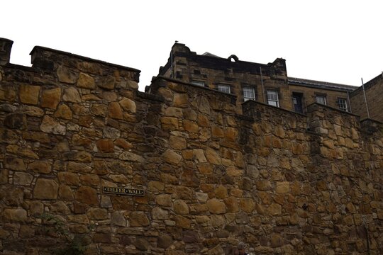 Historic Telfer Wall and traditional stone building architecture in Edinburgh Scotland