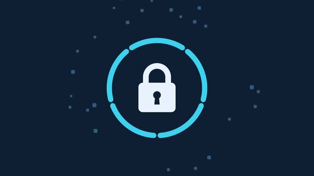 Cyan on navy padlock locking inside a shield ring data protection