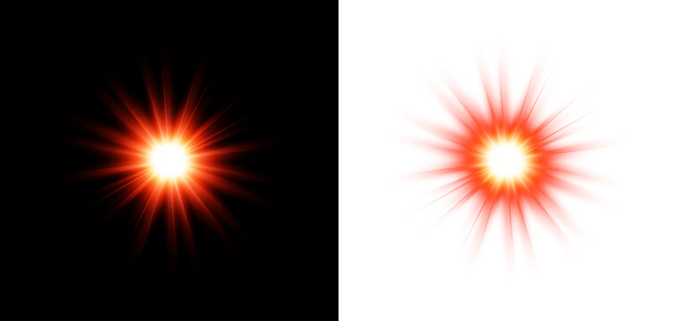 Bright glowing red starburst light effect design element isolated on transparent background