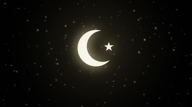 Glowing crescent moon and star with twinkling sparkles overlay