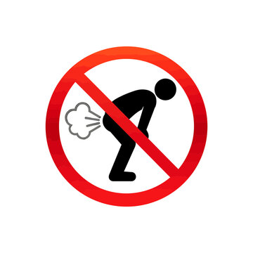 No farting prohibition sign with person and gas cloud