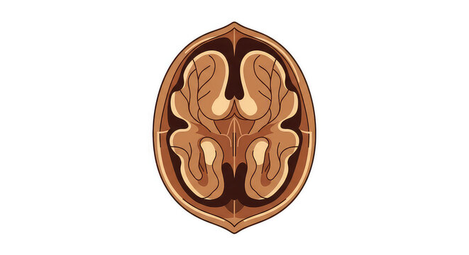 Cross section of a single organic walnut kernel inside a hard shell