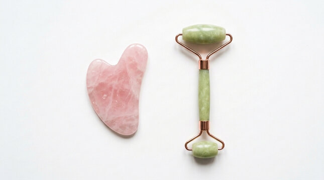 Rose Quartz Gua Sha and Jade Roller for Facial Massage Skincare Tools