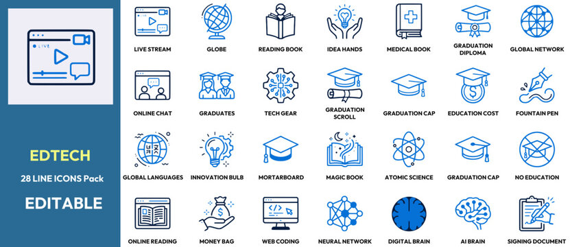 Edtech Education Vector Line Icon Set Bundle.