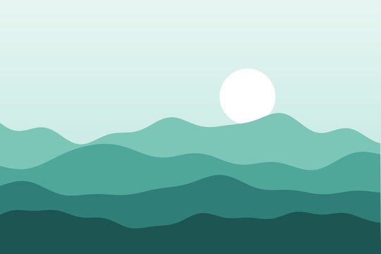 Flat hills landscape at teal minimal, minimal vector style