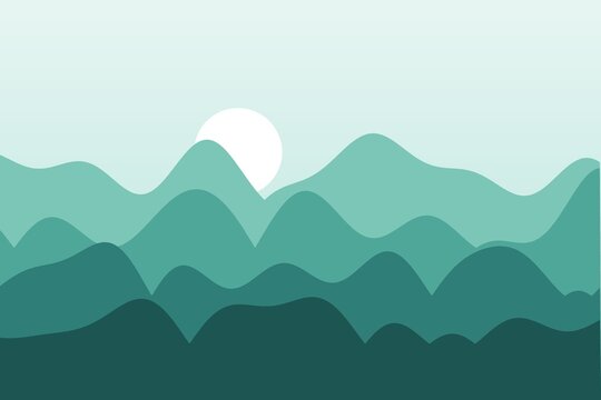 Flat mountain landscape at teal minimal, minimal vector style