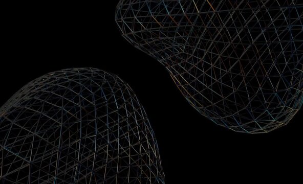 3D Metallic Wireframe Mesh Spheres Corner Rotating Seamless Loop Video, Abstract Cybernetic Polygon Lattice Motion Graphics, Futuristic Dark Chrome Grid Axis Spin &ndash; Diagonal corner 