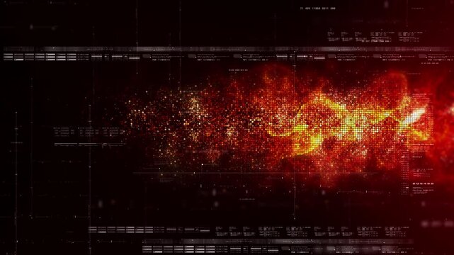 Abstract Digital Technology Background with Glowing Particles and HUD Interface Elements for Futuristic Data Visualization