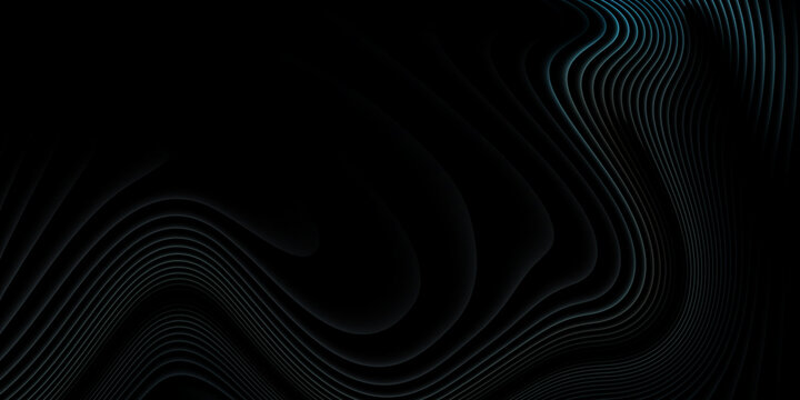 Dark abstract contour wave background with subtle teal flowing lines, futuristic topographic curves, elegant layered texture, premium minimalist digital backdrop for technology branding and banners