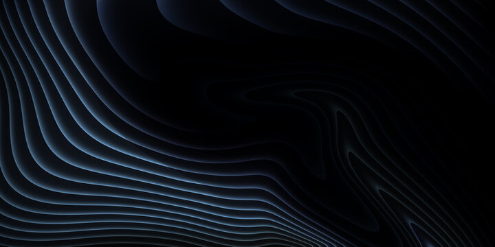 Dark blue abstract contour wave background with flowing luminous lines, elegant topographic curves, futuristic black texture, premium technology backdrop for branding, banners and presentations