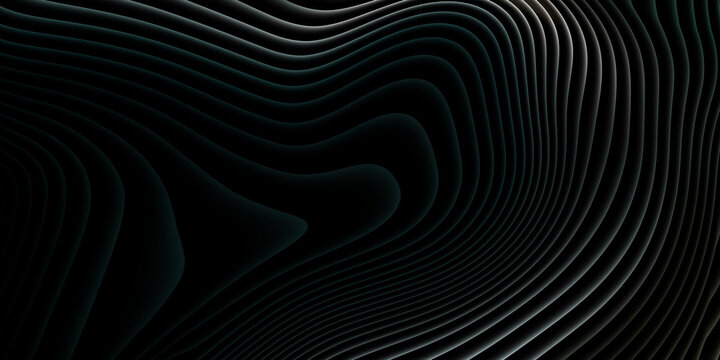 Dark abstract contour wave background with flowing topographic lines, subtle green and silver curves, elegant futuristic texture, premium technology backdrop for branding, banners and presentations
