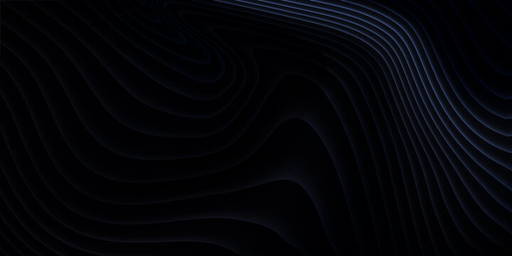Dark blue abstract contour wave background with subtle flowing lines, elegant topographic pattern, futuristic black texture, premium technology backdrop for branding, banners and presentations