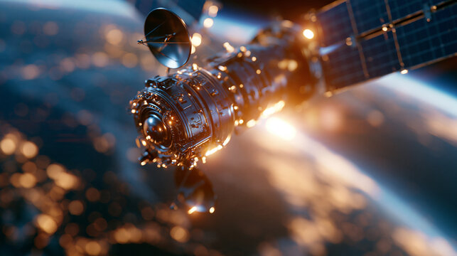 Military communications satellite with Earth reflected
