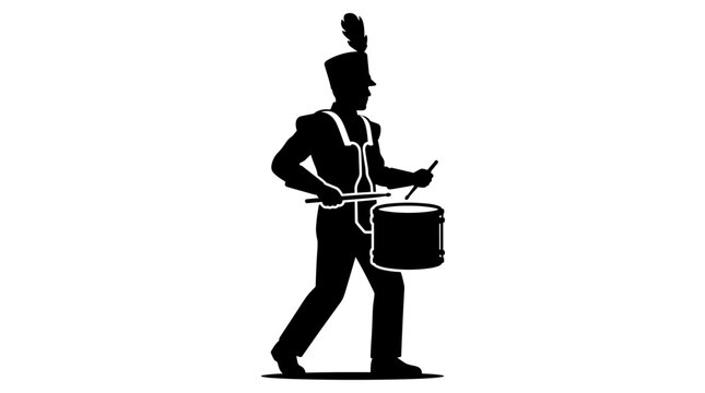 Silhouette of a marching band drummer playing a drum