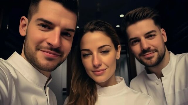 Smiling Group of Professional Chefs in White Uniforms