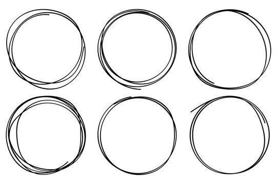 hand drawn circle frame set doodle sketched round borders