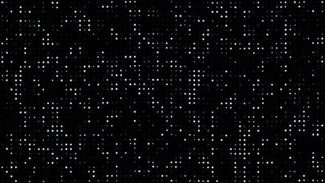White glitter dots loopable background, abstract background of glowing white digital dots, circle dot glitter glow luxury led lights arranged in a grid pattern against a dark