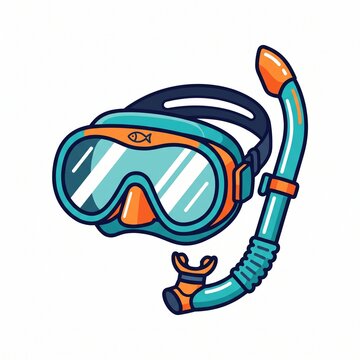 Colorful cartoon diving mask and snorkel icon isolated on white background