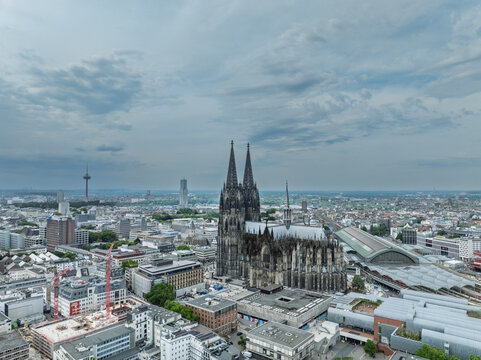 Cologne City Cathedral and Central Train Station, Hbf. Germany.