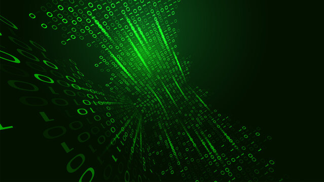 Green Matrix Binary Code Perspective Tunnel Background for Technology and Cyber Security
