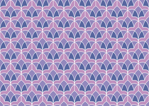 Purple Blue Art Deco Geometric Fan Seamless Vector Pattern