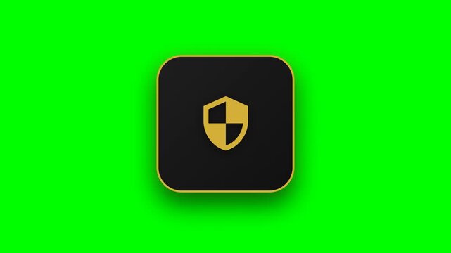 Shield security icons on black rounded squares over green screen