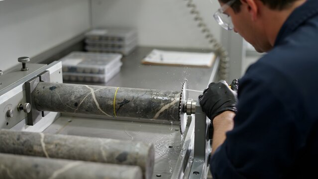 Scientist Conducting Material Testing with Industrial Equipment in Laboratory