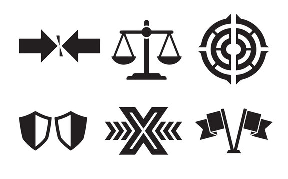 Set of black business and strategy icons isolated on a clean white background
