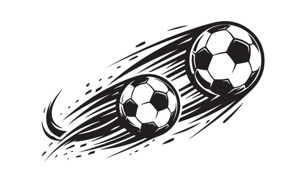 Fast moving soccer ball with speed lines isolated on a white background graphic art