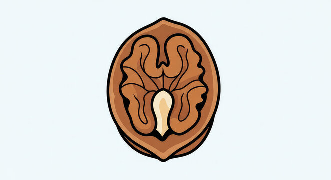 Single walnut kernel inside a hard shell isolated on a plain light