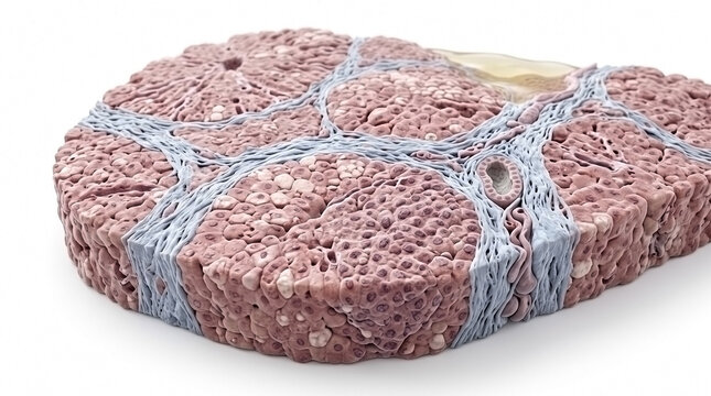 Raw textured ground meat patty wrapped with blue thread isolated on white background food photography butcher shop meat prepara